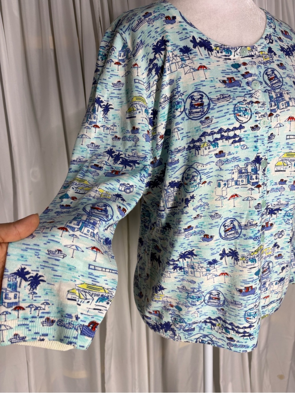 Talbots Santorini Soft Knit 3/4 Sleeve Coastal Cardigan Size M - Picture 5 of 9